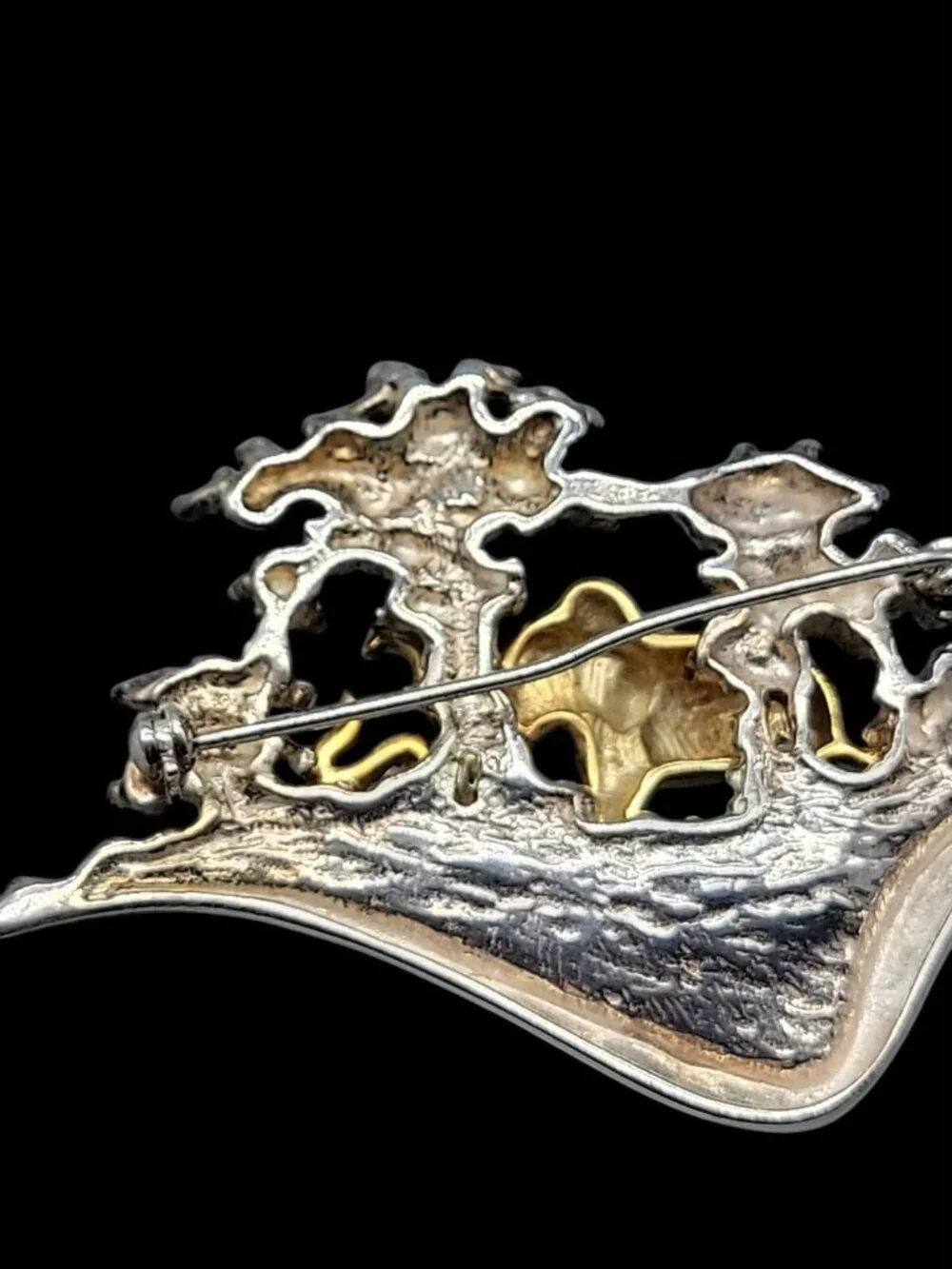 FB Sterling Silver w/10k Elephants Brooch Marching Through Detailed Scene